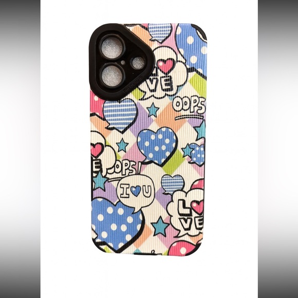 Apple iPhone Phone Case Vertical Stripes PU Leather Texture Hearts Text Pattern - Picture 2 of 4